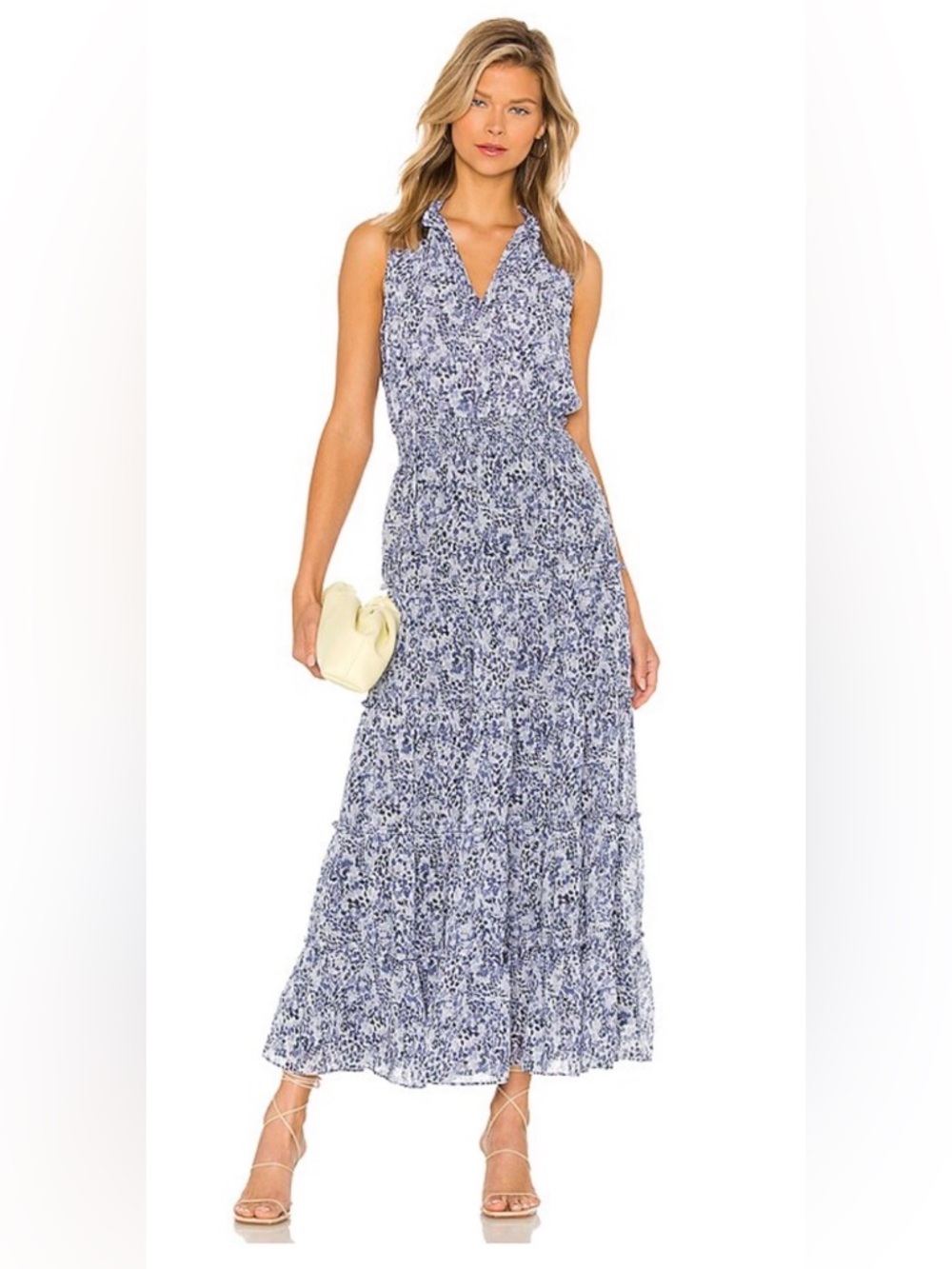 MSK Blue Floral Sleeveless V-Neck Maxi Dress, size S
